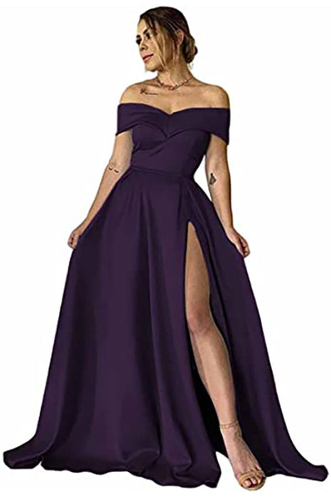 Off-the-Shoulder Split Prom Dress Long