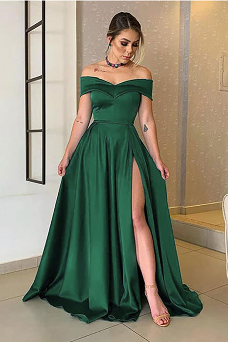 Off-the-Shoulder Split Prom Dress Long