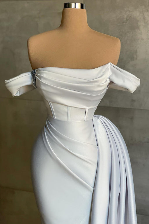 Off-the-Shoulder Strapless Ruched Satin Column Prom Dress