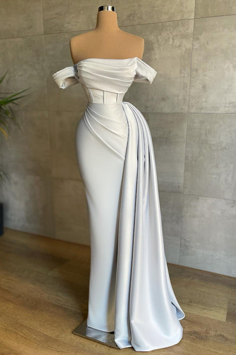 Off-the-Shoulder Strapless Ruched Satin Column Prom Dress