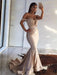 Off-The-Shoulder Sweep/Brush Train With Ruffles Satin Dresses - Prom Dresses