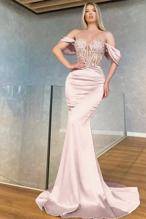 Off-the-Shoulder Sweetheart Mermaid Prom Dress with Beads