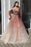 Ombre Spaghetti-Strap Deep V-Neck Tulle Prom Dress with Sequins and Beads