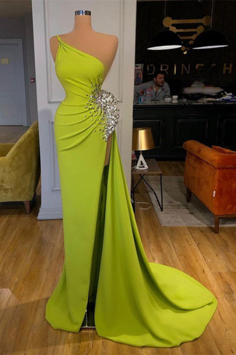 One-Shoulder Mermaid Prom Dress with Beaded Detail and Thigh-High Split