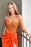 One Shoulder Orange Sweetheart Prom Dress with Sequins Mermaid Style Long Length with Split