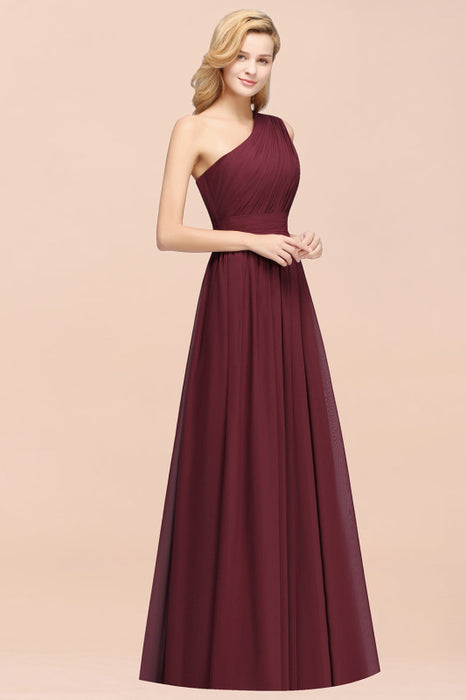 Bridelily Stylish One-shoulder Sleeveless Long Junior Bridesmaid Dresses Affordable