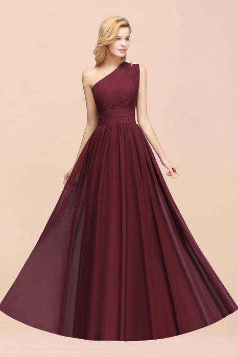 Bridelily Stylish One-shoulder Sleeveless Long Junior Bridesmaid Dresses Affordable