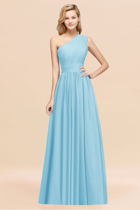 Bridelily Stylish One-shoulder Sleeveless Long Junior Bridesmaid Dresses Affordable