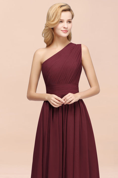 Bridelily Stylish One-shoulder Sleeveless Long Junior Bridesmaid Dresses Affordable