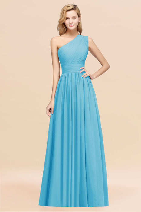 Bridelily Stylish One-shoulder Sleeveless Long Junior Bridesmaid Dresses Affordable