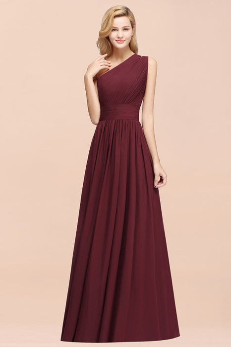 Bridelily Stylish One-shoulder Sleeveless Long Junior Bridesmaid Dresses Affordable