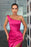 One Shoulder Rose Prom Dress with Pleated Side Slit