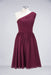 Bridelily Chiffon One Shoulder Ruffle Short Burgundy Bridesmaid Dresses Online