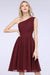 Bridelily Chiffon One Shoulder Ruffle Short Burgundy Bridesmaid Dresses Online