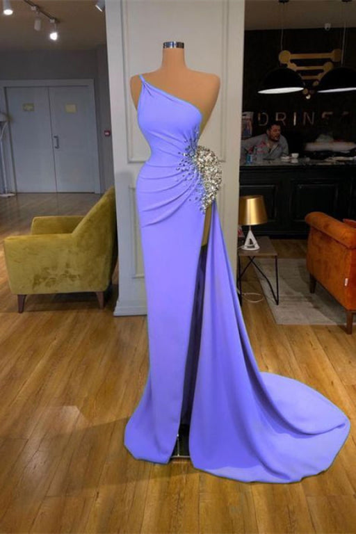 One-shoulder sequin mermaid prom dress with split