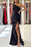 One-Shoulder Sleeveless Black Mermaid Prom Dress with Split