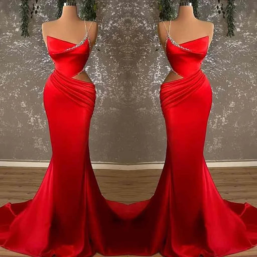 One-Shoulder Spaghetti-Strap Red Slim Mermaid Prom Dress