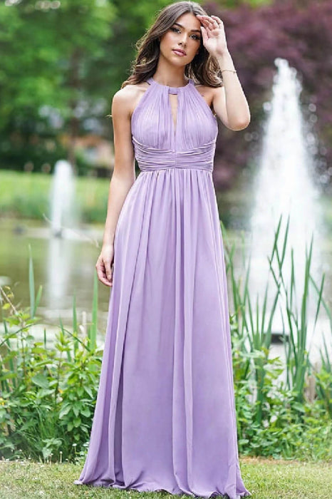 Online Open Back Lilac Halter A-Line Sleeveless Prom Dress - Elegant