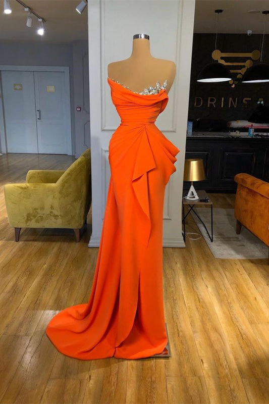 Online Orange Sequins Mermaid Strapless Prom Dress with Sleeveless