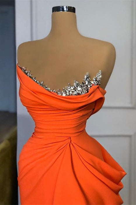 Online Orange Sequins Mermaid Strapless Prom Dress with Sleeveless