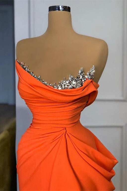 Online Orange Sequins Mermaid Strapless Prom Dress with Sleeveless