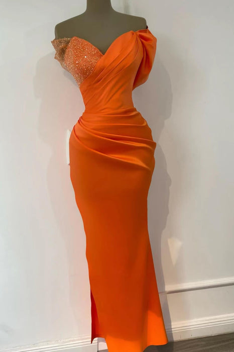 Online Orange Sweetheart Mermaid Sequins Evening Dress With Off-The-Shoulder