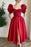 Online Wine Red Front Split Short Square Neck Prom Dress with Short Sleeves