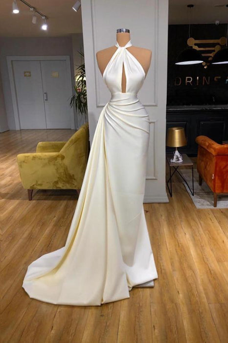 Opulent Ivory Halter Neck Mermaid Evening Gown