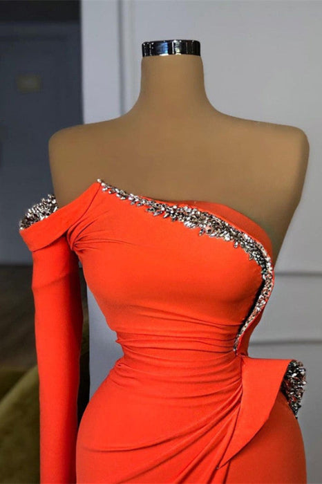 Orange Long Sleeves Mermaid Prom Dress with Sequins