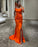 Orange Off-the-Shoulder Prom Dress with Long Split Mermaid Style