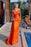 Orange One Shoulder Mermaid Prom Dress with Beadings Ruffles Split