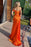 Orange One Shoulder Mermaid Prom Dress with Beadings Ruffles Split