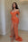 Orange Sequins Prom Dress with High Slit Off-the-Shoulder Sexy