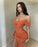 Orange Sequins Prom Dress with High Slit Off-the-Shoulder Sexy