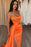 Orange Strapless Long Mermaid Prom Dress Split with Ruffles