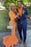 Orange V-Neck Prom Dress Mermaid with Long Sleeves