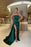 Peacock Sleeveless Prom Dress Spaghetti Straps with Slit