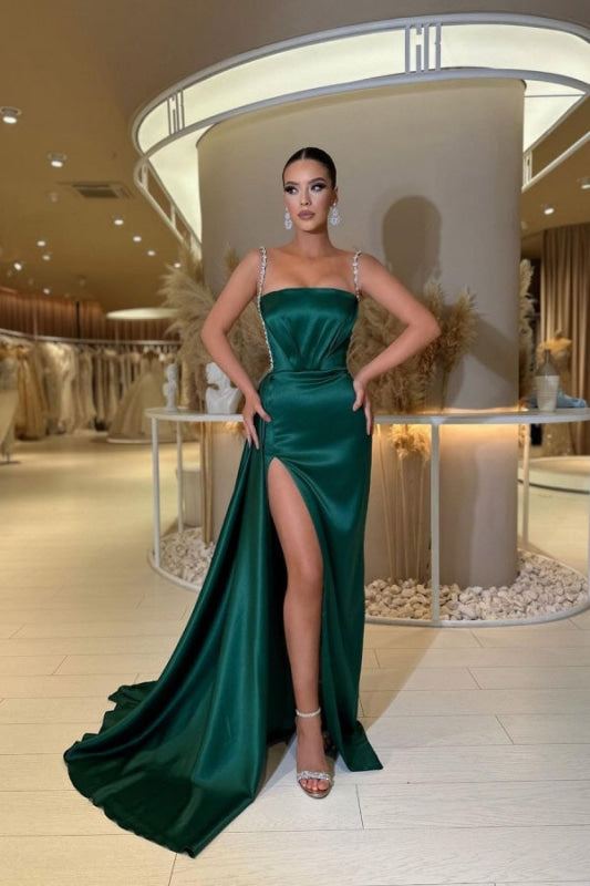 Peacock Sleeveless Prom Dress Spaghetti Straps with Slit