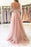 Pink 3/4 Sleeves Prom Dress with Split