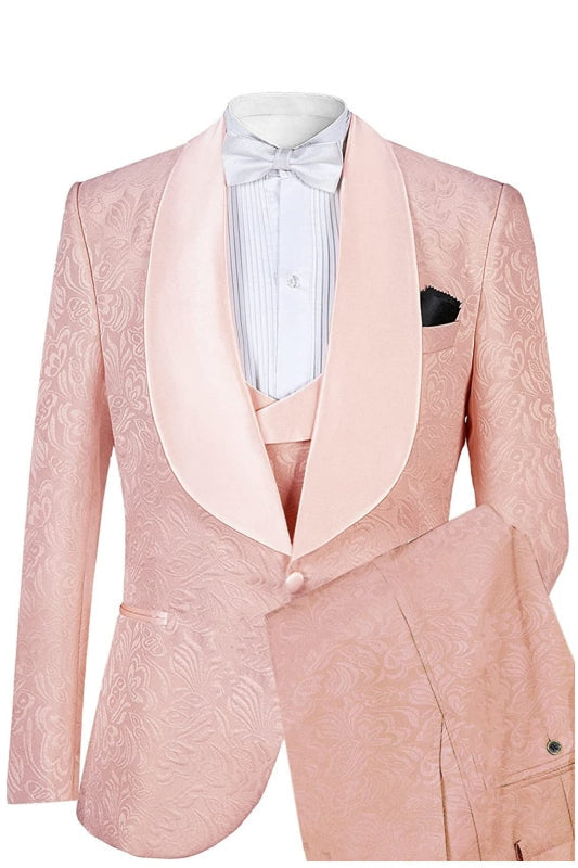 Andy Stylish Pink Shawl Lapel Jacquard Men Suits For Wedding