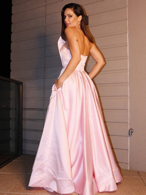 Pink Long Prom Dress with Split and Pockets