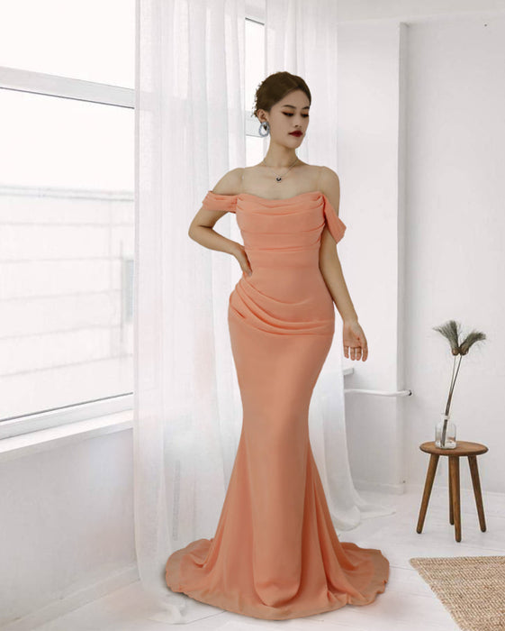 Pink Lotus Root Off-the-shoulder Long Mermaid Prom Dress