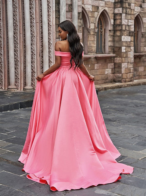 Pink Off-the-Shoulder Long Prom Dress with Split