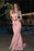 Pink One Shoulder Long Sleeves Prom Dress