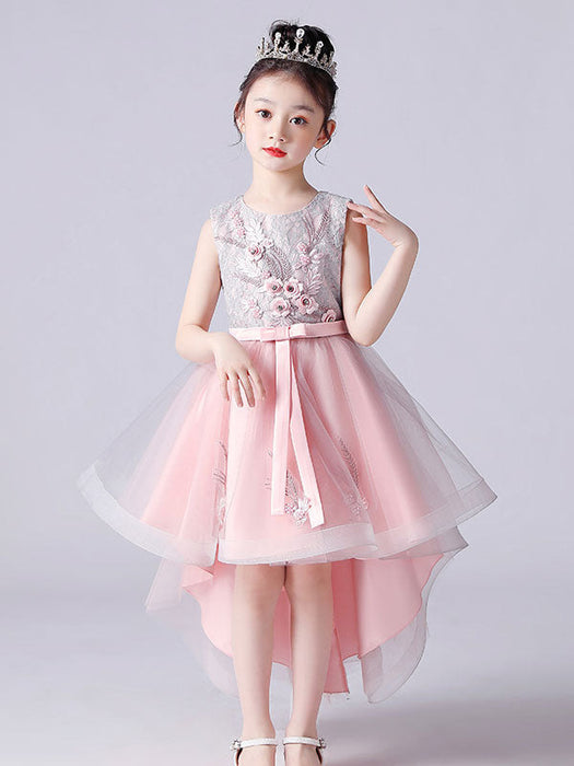 Pink Flower Girl Dresses Jewel Neck Sleeveless Short Princess Lace Flowers Kids Social Party Dresses