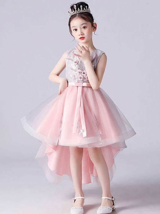 Pink Flower Girl Dresses Jewel Neck Sleeveless Short Princess Lace Flowers Kids Social Party Dresses