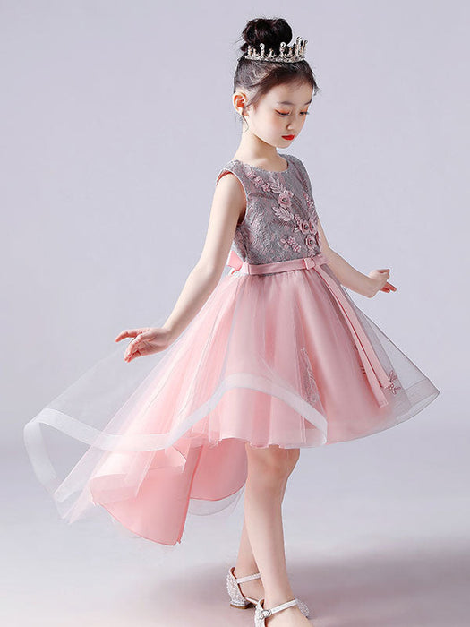 Pink Flower Girl Dresses Jewel Neck Sleeveless Short Princess Lace Flowers Kids Social Party Dresses