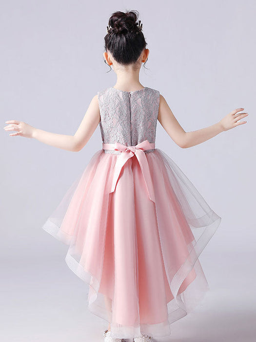 Pink Flower Girl Dresses Jewel Neck Sleeveless Short Princess Lace Flowers Kids Social Party Dresses