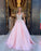 Pink Sequin Applique A-Line Long Prom Dress with Beads