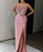 Pink Sequin Applique Long Prom Dress with High Slit